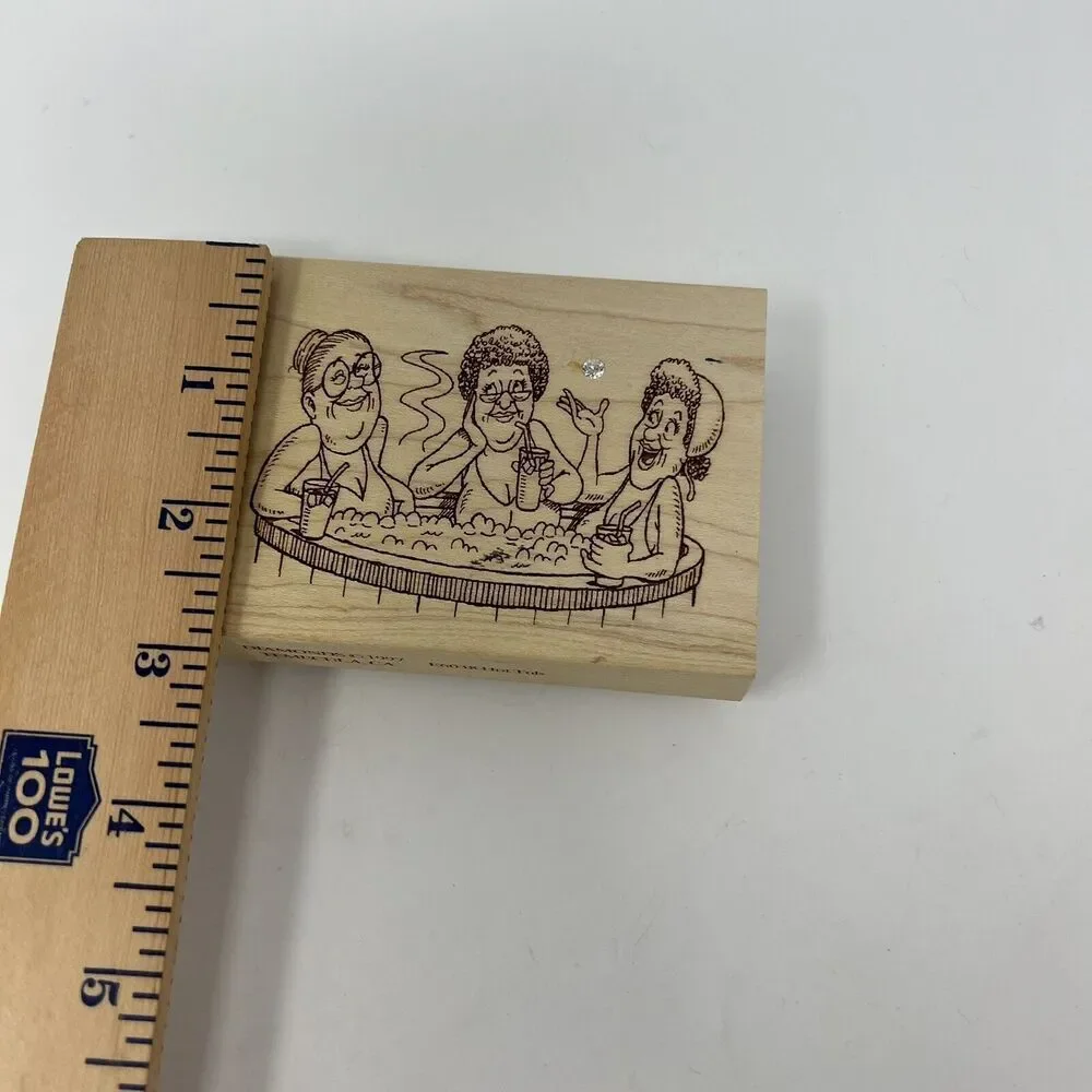Vintage Old Ladies in Hot Tub Drinks Funny Rubber Stamp DIAMONDS CO. F6038 1997